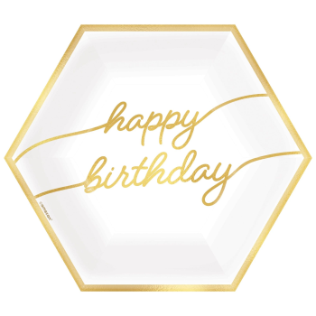 Image de TABLEWARE - GOLDEN AGE BIRTHDAY - HAPPY BIRTHDAY 9" HEXAGON METALLIC PLATES