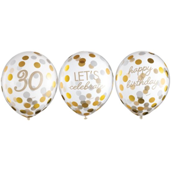 Picture of 30th LATEX CONFETTI BALLOON - GOLDEN AGE BIRTHDAY