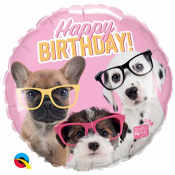 Image de 18" FOIL - BIRTHDAY PUPPIES WITH GLASSES