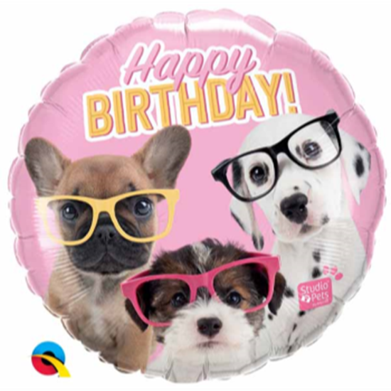 Image sur 18" FOIL - BIRTHDAY PUPPIES WITH GLASSES