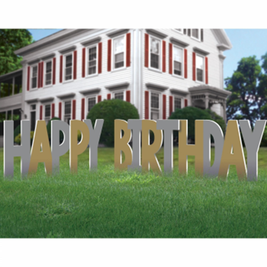 Picture of DECOR - HAPPY BIRTHDAY YARD SIGN - GOLD AND SILVER