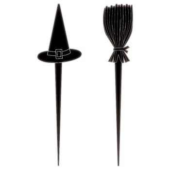 Image de WITCH HAT AND BROOM BLACK AND WHITE PLASTIC PICKS