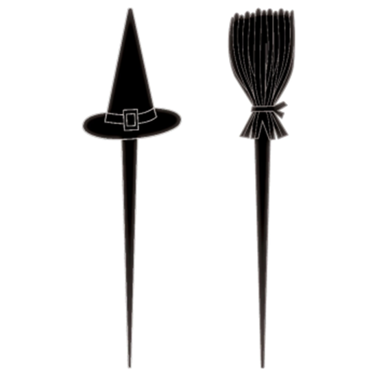Image sur WITCH HAT AND BROOM BLACK AND WHITE PLASTIC PICKS