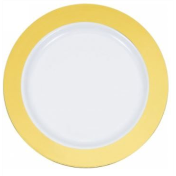 Picture of WHITE PLASTIC PLATE WITH GOLD TRIM - 7.5"