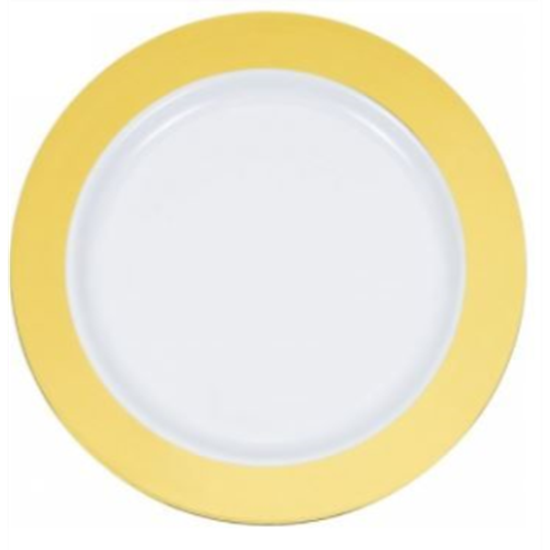Picture of WHITE PLASTIC PLATE WITH GOLD TRIM - 7.5"