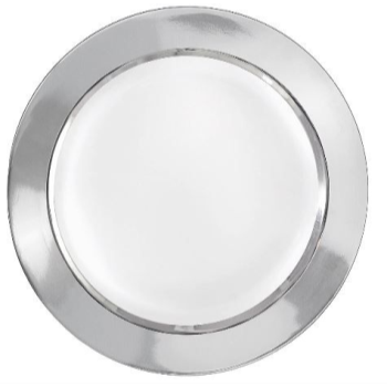 Picture of WHITE PLASTIC PLATES WITH SILVER BORDER - 7.5"
