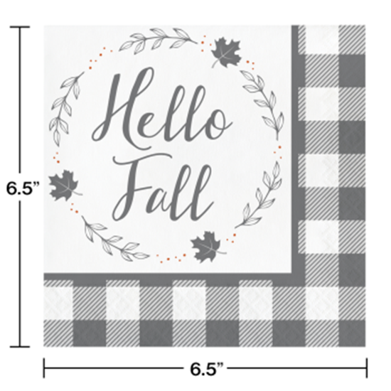 Image sur TABLEWARE - HELLO FALL - GRAY AND WHITE CHECK LUNCHEON NAPKINS