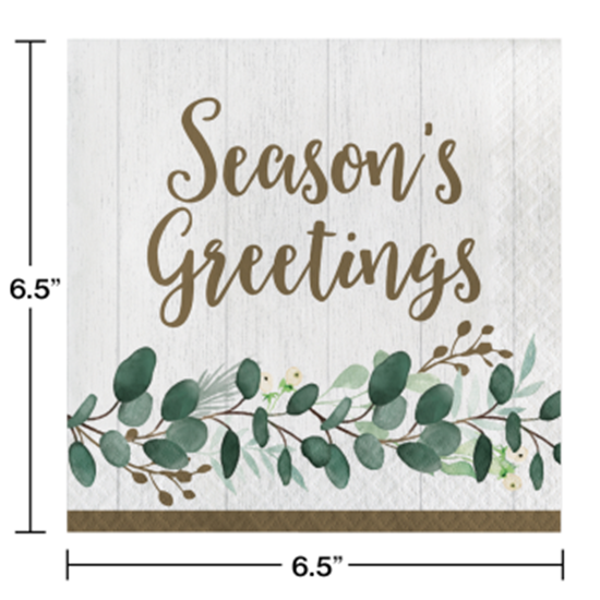 Image sur TABLEWARE - EUCALYPTUS GREENS SEASONS GREETINGS LUNCHEON NAPKINS