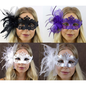 Image de METAL MASK WITH COLORED VEIL WITH FLOWERS - PURPLE