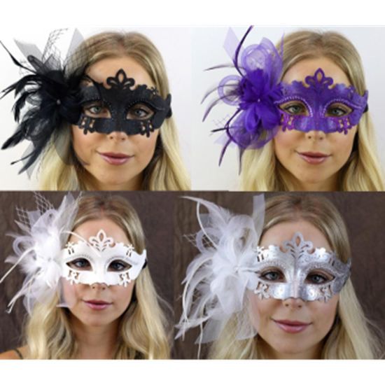 Image sur METAL MASK WITH COLORED VEIL WITH FLOWERS - PURPLE