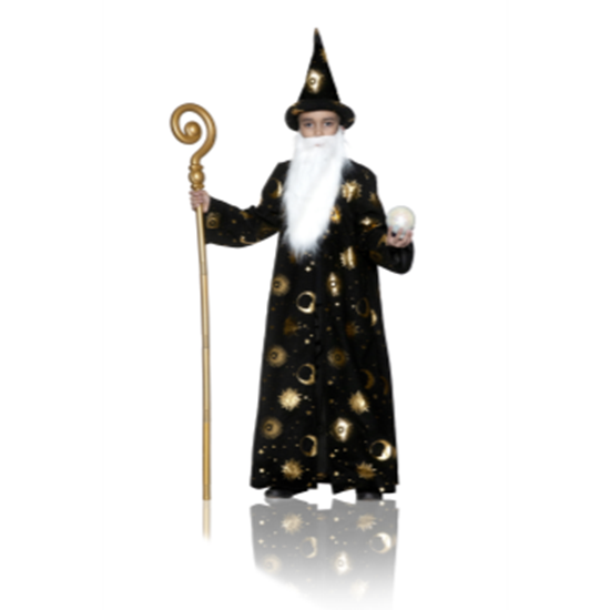 Picture of CAPE - WIZARD CAPE BLACK WITH HAT AND BEARD - LARGE - CHILD
