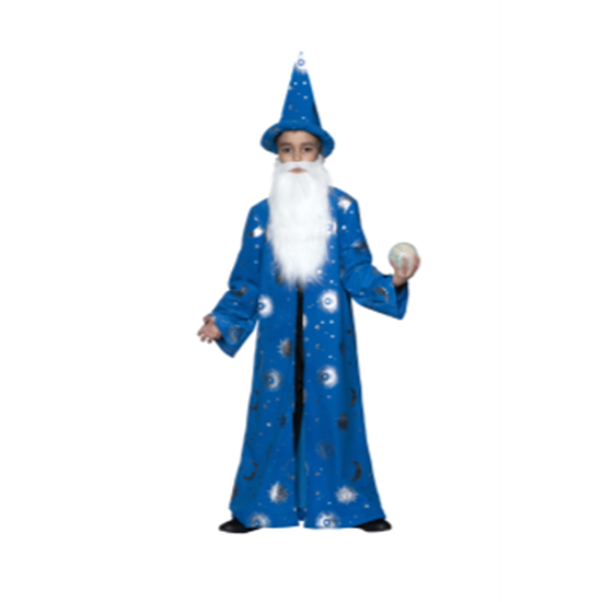 Image sur CAPE - WIZARD CAPE BLUE WITH HAT AND BEARD - MEDIUM - CHILD