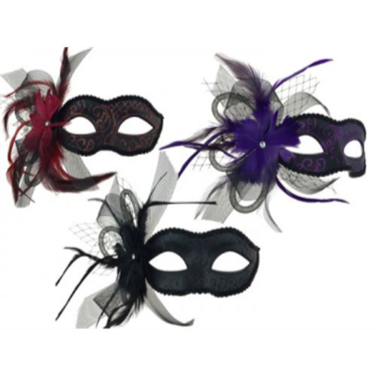 Image sur MASK WITH FEATHER AND VEIL - PURPLE