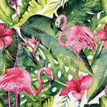 Image de TABLEWARE - FLAMINGOS AND GREEN FOLIAGE - LUNCHEON NAPKINS