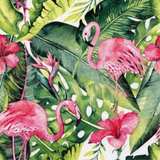 Image sur TABLEWARE - FLAMINGOS AND GREEN FOLIAGE - LUNCHEON NAPKINS