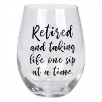 Picture of RETIRED...ONE SIP AT A TIME STEMLESS WINE GLASS