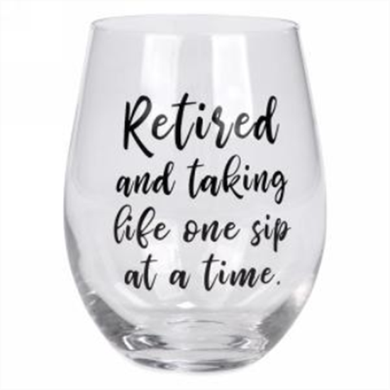 Image sur RETIRED...ONE SIP AT A TIME STEMLESS WINE GLASS