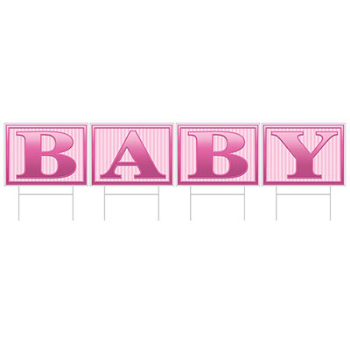 Picture of DECOR - YARD SIGN - PLASTIC BABY - PINK