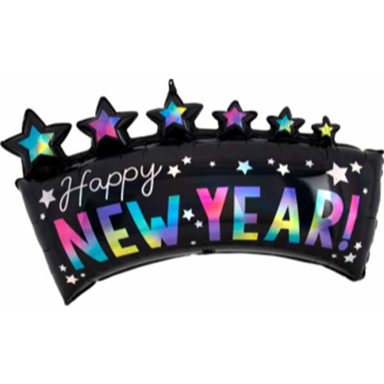 Image sur 34" FOIL HAPPY NEW YEAR STAR BANNER SUPERSHAPE