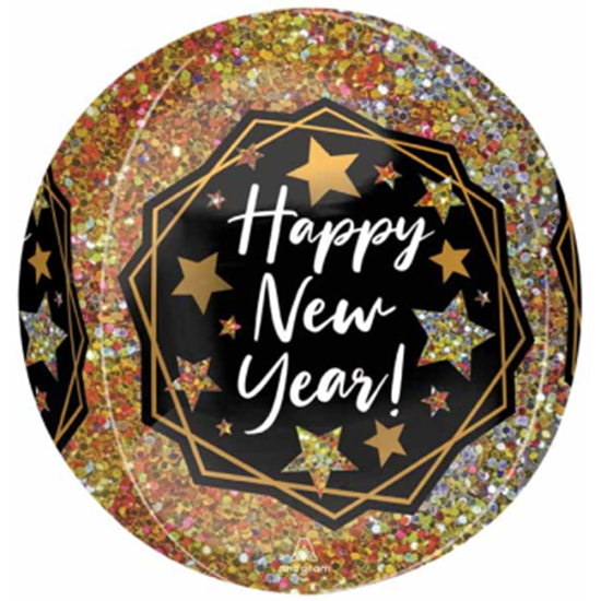 Image sur 18" - HAPPY NEW YEAR GOLD SPARKLE - ORBZ BALLOON