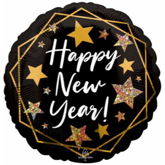 Image sur 18" FOIL - HAPPY NEW YEAR STARS - BLACK AND GOLD