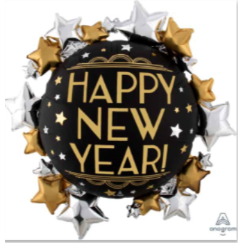 Picture of HAPPY NEW YEAR SUPERSHAPE WITH STARS AROUND
