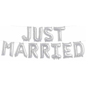 Picture of 16" JUST MARRIED SILVER MYLAR BALLOON BANNER KT