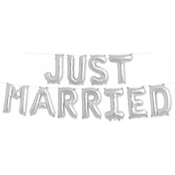 Image de 16" JUST MARRIED SILVER MYLAR BALLOON BANNER KT