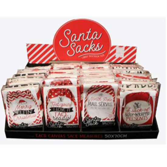 Picture of DECOR - GIFT BAG - ASSORTED SANTA SACKS