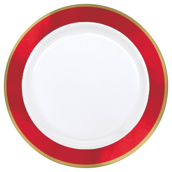 Picture of WHITE PREMIUM 7" PLASTIC PLATE WITH RED WIDE BORDER