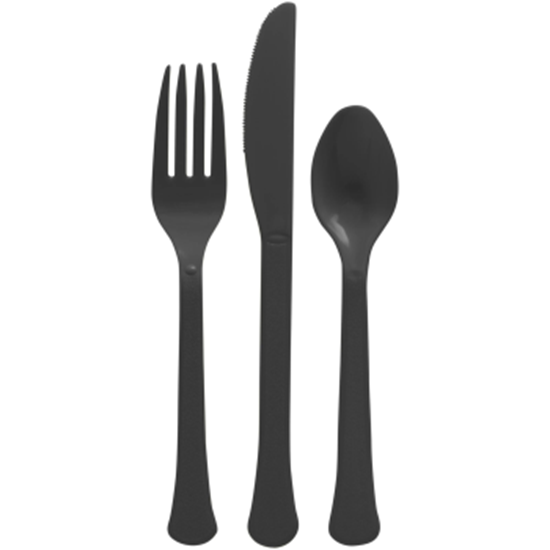 Image sur BLACK BOXED HEAVY WEIGHT ASSORTED CUTLERY - BIG PARTY PACK - 200CT