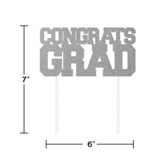 Picture of DECOR - SILVER CONGRATS GRAD GLITTER CAKE TOPPER