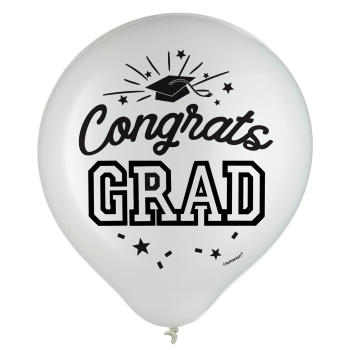 Picture of DECOR - 12" WHITE LATEX BALLOONS CONGRATS GRAD