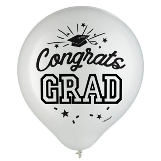 Image sur DECOR - 12" WHITE LATEX BALLOONS CONGRATS GRAD