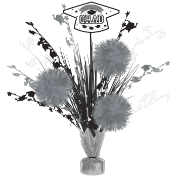 Image de DECOR - 18" TINSEL POM POM BURST WHITE GRADUATION CENTER PIECE