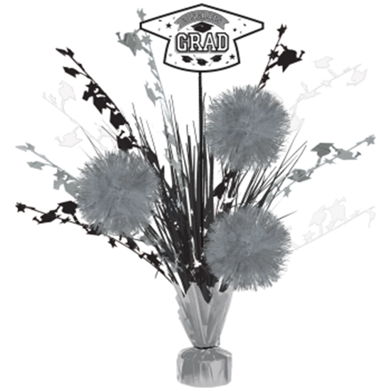 Picture of DECOR - 18" TINSEL POM POM BURST WHITE GRADUATION CENTER PIECE