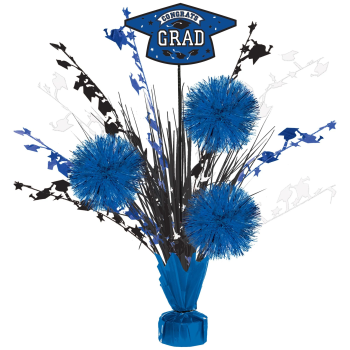 Image de DECOR - 18" TINSEL POM POM BURST BLUE GRADUATION CENTER PIECE