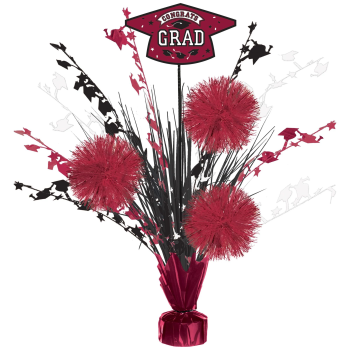 Image de DECOR - 18" TINSEL POM POM BURST BURGUNDY GRADUATION CENTER PIECE