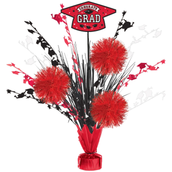 Image sur DECOR - 18" TINSEL POM POM BURST RED GRADUATION CENTER PIECE