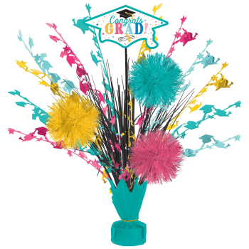 Picture of DECOR - 18" TINSEL POM POM BURST PASTEL GRADUATION CENTER PIECE