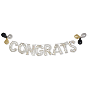 Picture of FOIL BALLOON BANNER KIT - CONGRATS GLITTER CONFETTI - AIR FILLED 