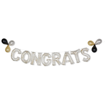 Image de FOIL BALLOON BANNER KIT - CONGRATS GLITTER CONFETTI - AIR FILLED 