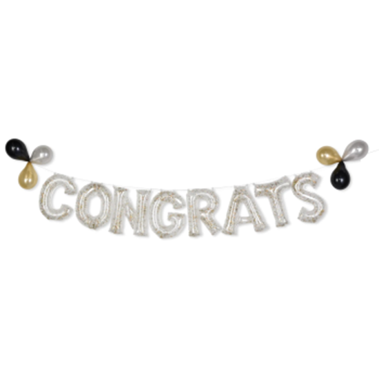 Image sur FOIL BALLOON BANNER KIT - CONGRATS GLITTER CONFETTI - AIR FILLED 