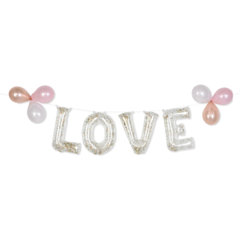 Image de FOIL BALLOON BANNER KIT - LOVE - GLITTER CONFETTI BLUE - AIR FILLED 
