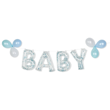 Picture of FOIL BALLOON BANNER KIT - BABY BLUE - GLITTER CONFETTI BLUE - AIR FILLED 
