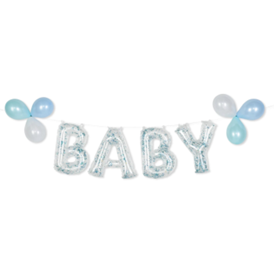 Image sur FOIL BALLOON BANNER KIT - BABY BLUE - GLITTER CONFETTI BLUE - AIR FILLED 