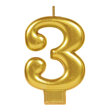 Picture of GOLD METALLIC NUMERAL #3 CANDLE 