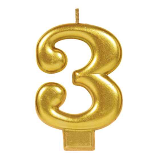 Image sur GOLD METALLIC NUMERAL #3 CANDLE 