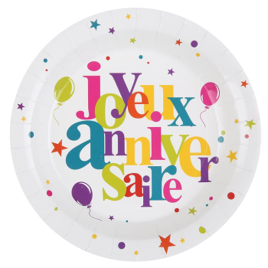 Image sur TABLEWARE - JOYEUX ANNIVERSAIRE 9'' PLATES - MULTI COLOR