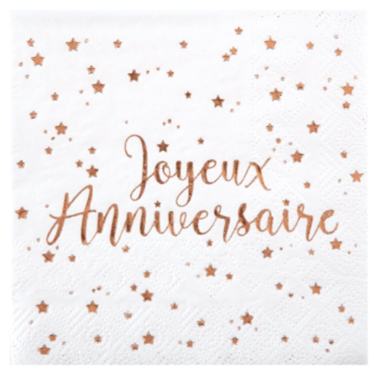 Image sur TABLEWARE - JOYEUX ANNIVERSAIRE BEVERAGE NAPKINS - ROSE GOLD